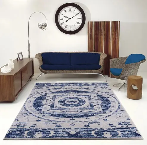 Kahina Traditional Botanical Style Mat Blue Carpets – 1'10" x 2'11"