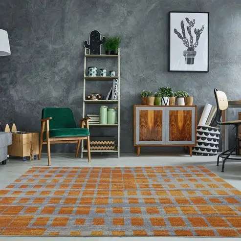 Grand Square Yellow Grey Contemporary Area Rug – 5'2" x 7'5"