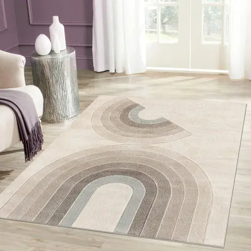 Cream Beige Textured Geometric Modern Living Room Bedroom Area Rug – 3'11" X 5'3"