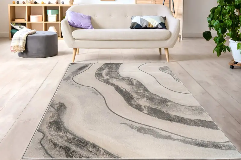 Grey Beige Abstract Luxury Modern Minimalist Contemporary Area Rug – 3'11" X 5'3"