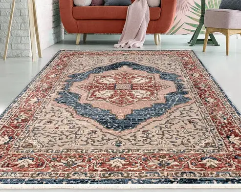 Barbara Red Blue Traditional Oriental Area Rug For Living Room, Bedroom – 3'11" X 5'3"