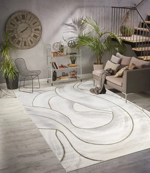 Grey Gold Abstract Luxury Modern Minimalist Contemporary Area Rug – 5'3" X 7'3"