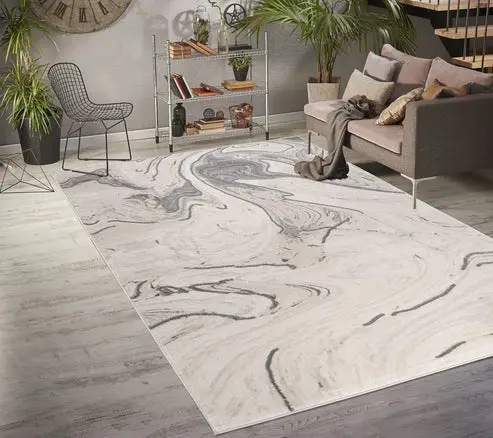 Grey Beige Abstract Luxury Modern Contemporary Area Rug – 5'3" X 7'3"