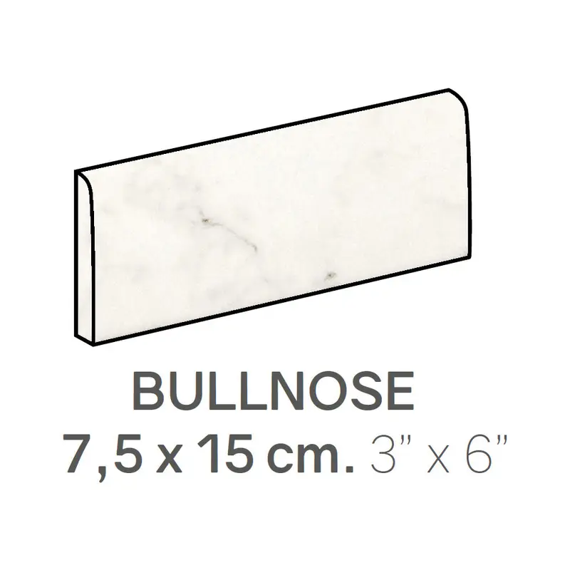 Centura Ceramic Wall Molding Bullnose Carrara Matte 3" x 6"