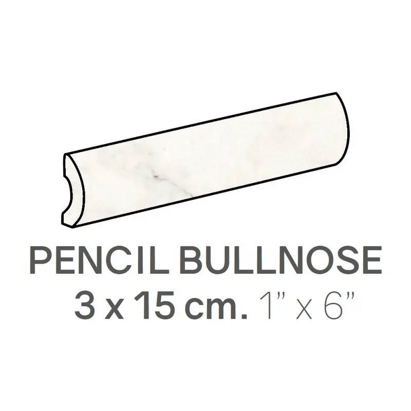 Centura Ceramic Wall Molding Bullnose Pencil Carrara Matte 1" x 6"