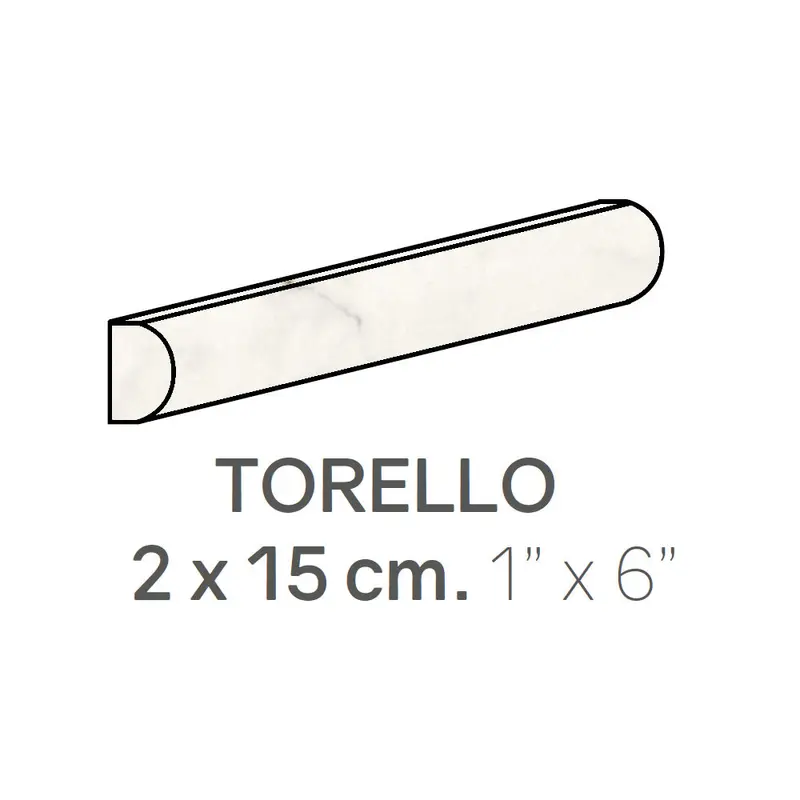 Centura Ceramic Wall Molding Torello Carrara Pencil Gloss 1" x 6"