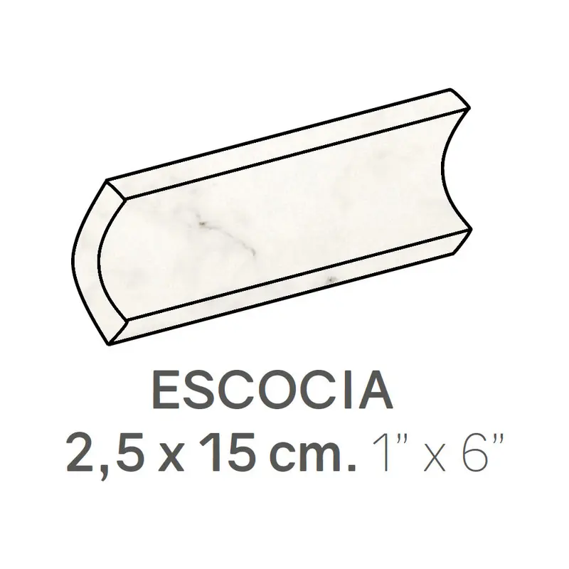 Centura Ceramic Wall Molding Escocia Carrara Matte 1" x 6"