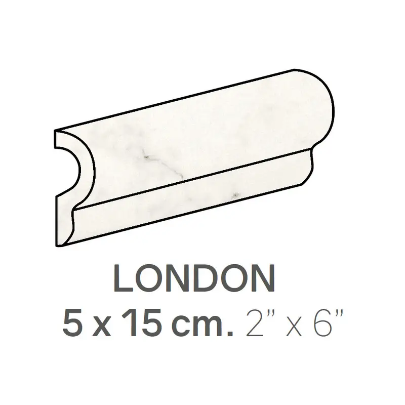 Centura Ceramic Wall Molding London Carrara Chair rail Matte 2" x 6"