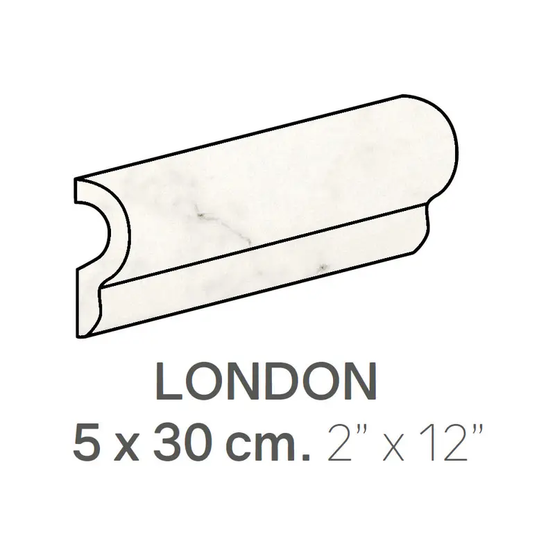 Centura Ceramic Wall Molding London Carrara Gloss 2" x 12"
