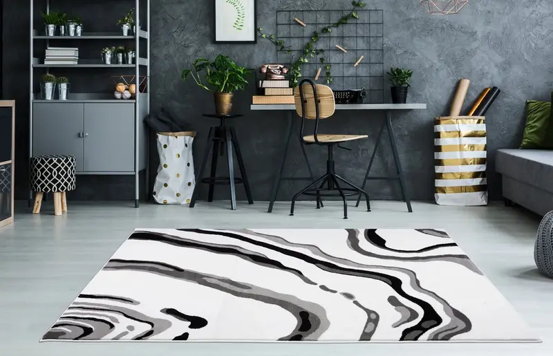 Calvin White Black Abstract Area Rug – 2' x 3'3"