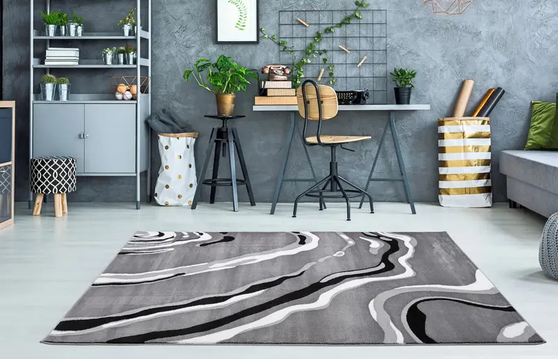 Calvin Grey Black Abstract Area Rug – 2' x 3'3"