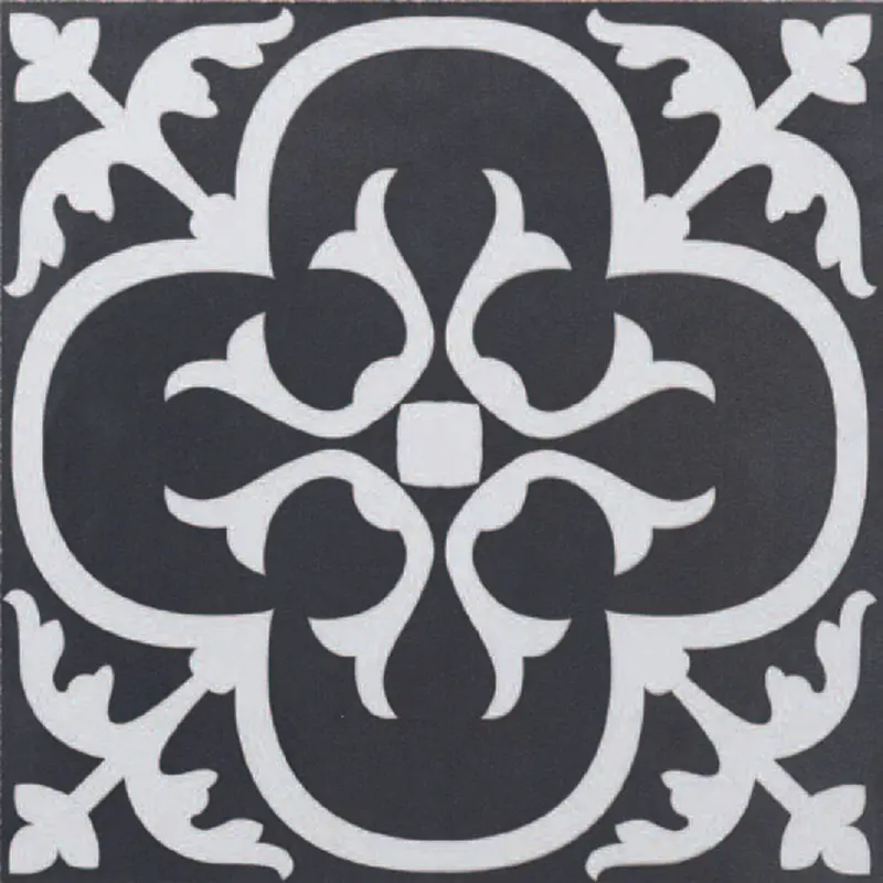 Italbec Floor Tiles Ciment Flora Blanc Noir Natural 8" x 8"