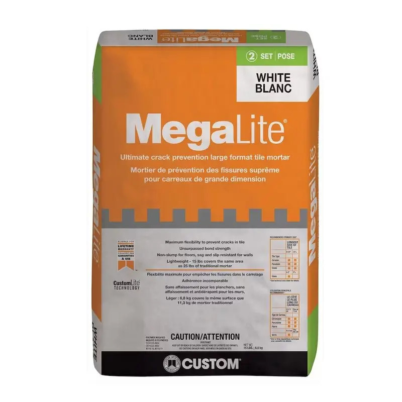 Custom Building Products - Crack Prevention Large Format Tile Motar MegaLite Ultimate White 15 lb