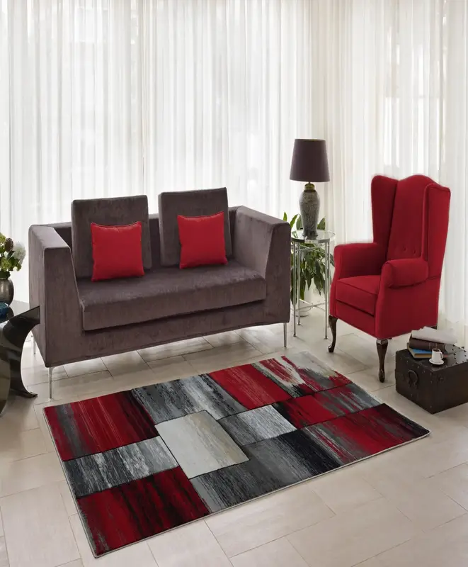 Copper Currant Red Grey Area Rug – 7'10" x 10'5"