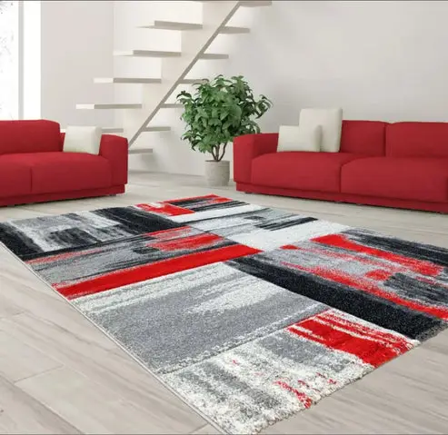 Copper Abstract Area Rug Grey Red – 5'2" x 7'5"