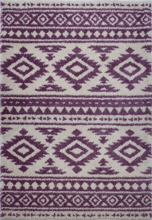 Damask Trellis Ivory Berry Purple Shaggy Area Rug – 5'2" x 7'5"