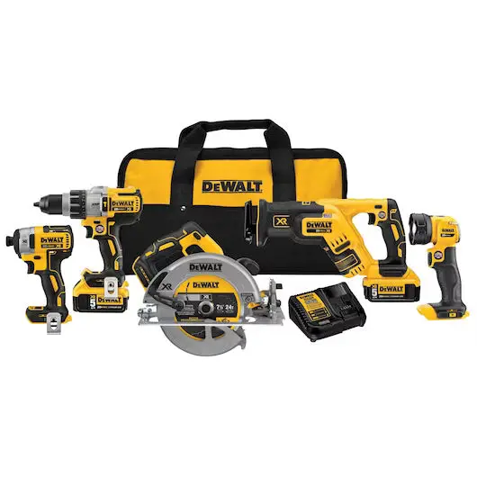 DeWalt - 5 Power Tool Combo Kit 20V Max XR with 2 Batteries and Bag