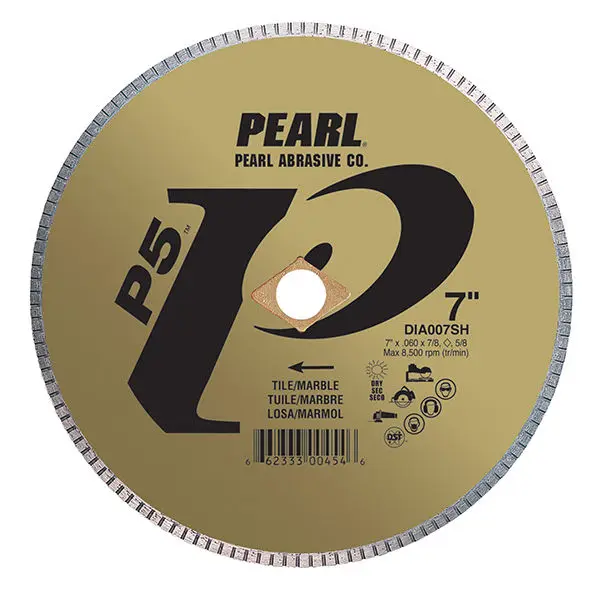 Pearl Abrasive - P5 Tile & Marble Blade, 5mm Rim 4 1/2" x 0.040" x 7/8", 5/8"