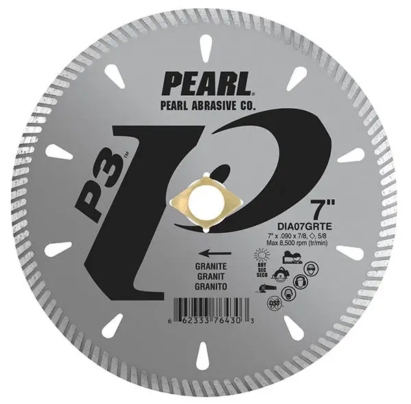 Pearl Abrasive - P3 Tile & Stone Blade, 8mm Rim 4" x 0.090" x 7/8", 20mm, 5/8"