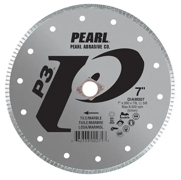 Pearl Abrasive - P3 Tile & Marble Blade, 5mm Rim 4 1/2" x 0.060" x 7/8", 5/8"