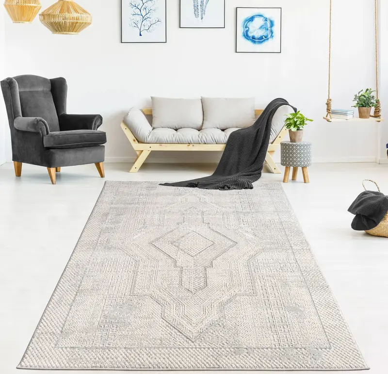 Grey Beige medallion Contemporary Living Room Area Rug – 3'11" X 5'3"