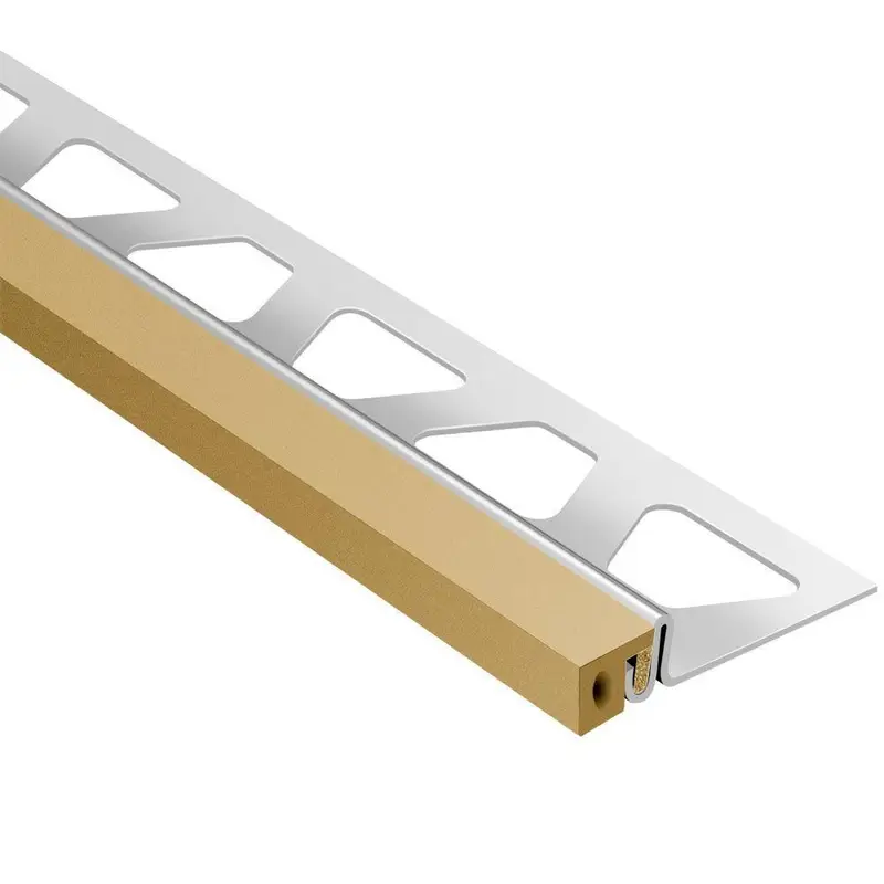 Schluter DILEX-KSA Perimeter Joint Profile with 3/8" Self-Adhesive Strip Light Beige Stainless Steel (V2) 13/16" (21 mm) x 8' 2-1/2"