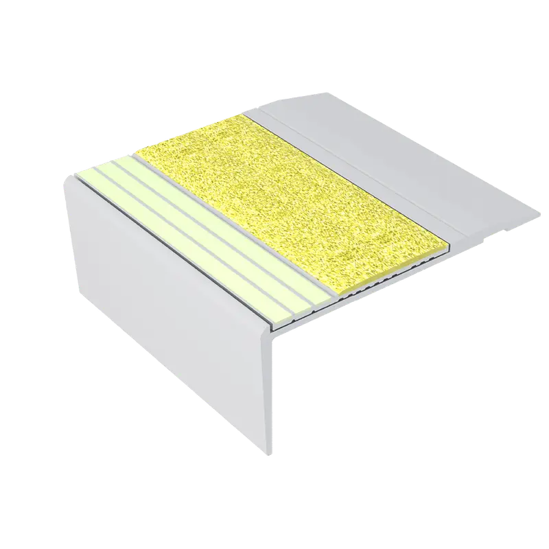 Kinesik - Ecoglo F4B Carpet Accessibility Stair Nosing Aluminum Clear with E30 Yellow Contrast Insert 2" (Sold in Linear Feet)