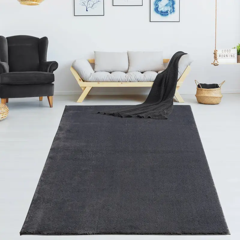 Anthrasite Grey Fluffy Soft Machine Washable Area Rug For Living Room, Bedroom – 5'3" X 7'3"