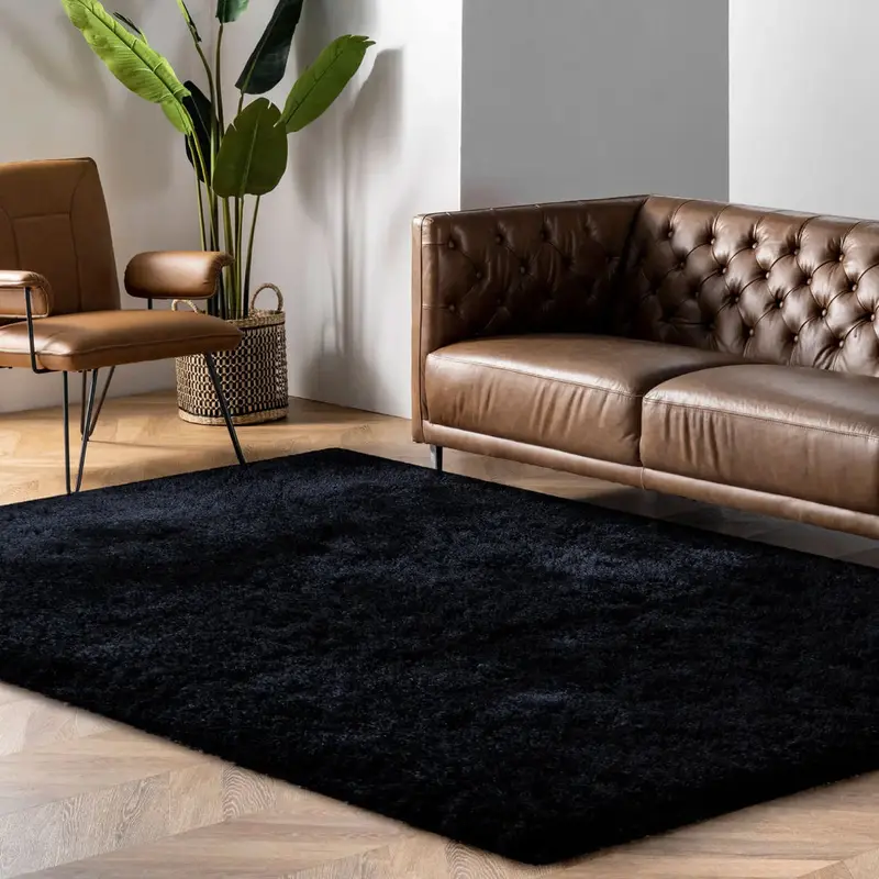 Black Fluffy Soft Machine Washable Area Rug For Living Room, Bedroom – 5'3" X 7'3"