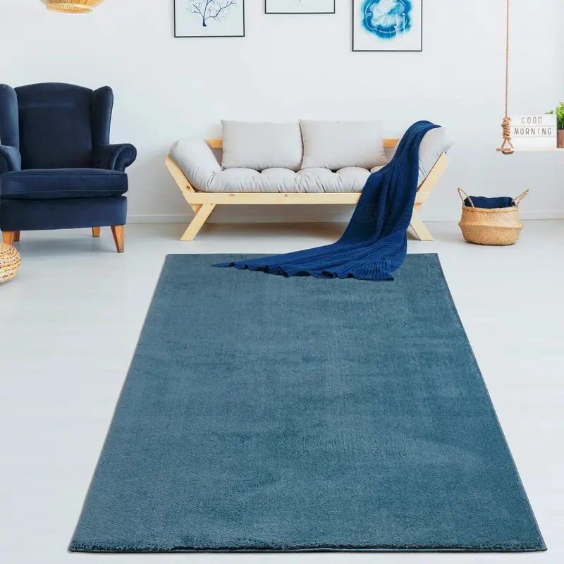 Blue Fluffy Soft Machine Washable Area Rug For Living Room, Bedroom – 5'3" X 7'3"