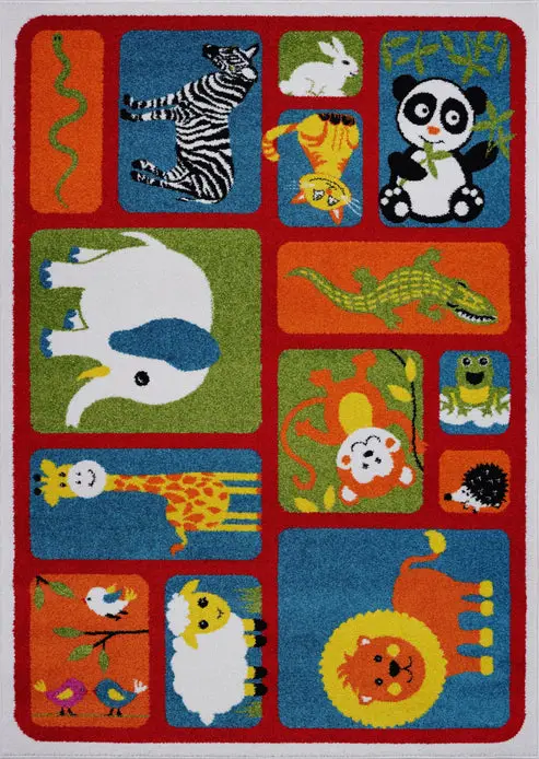 Adorable Animals Red Kids Area Rug – 5'3" x 7'4"