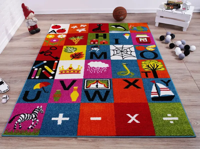 Alphabets Numbers Blue Multi Kids Area Rug – 5'3" x 7'4"