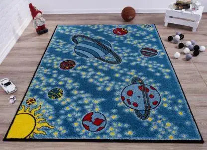 Blue Yellow Universe Kids Area Rug – 5'3" x 7'4"