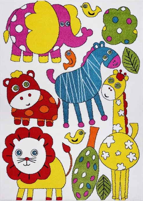 Cream Multi Animals Kids Area Rug – 5'3" x 7'4"