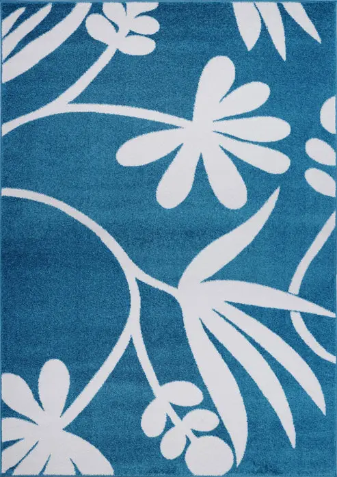 Blue Cream Botanical Area Rug – 5'3" x 7'4"