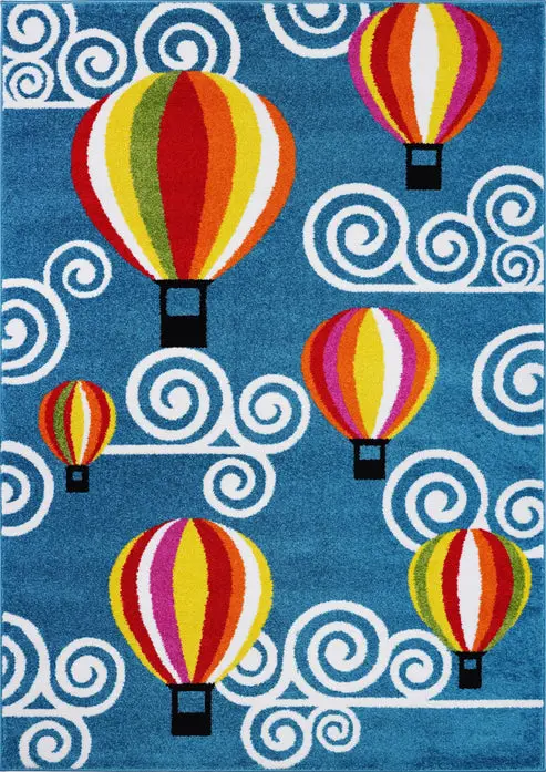 Hot Balloon Design Blue Multi Kids Area Rug – 5'3" x 7'4"