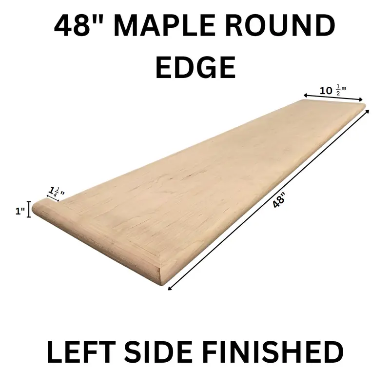 Fusion - Wood Stair Tread Maple Round Edge Left Edge Finished 10-1/2" x 48"