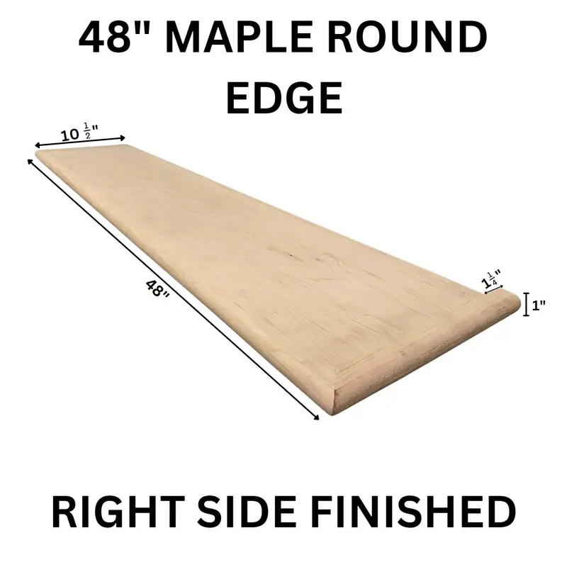 Fusion - Wood Stair Tread Maple Round Edge Right Edge Finished 10-1/2" x 48"