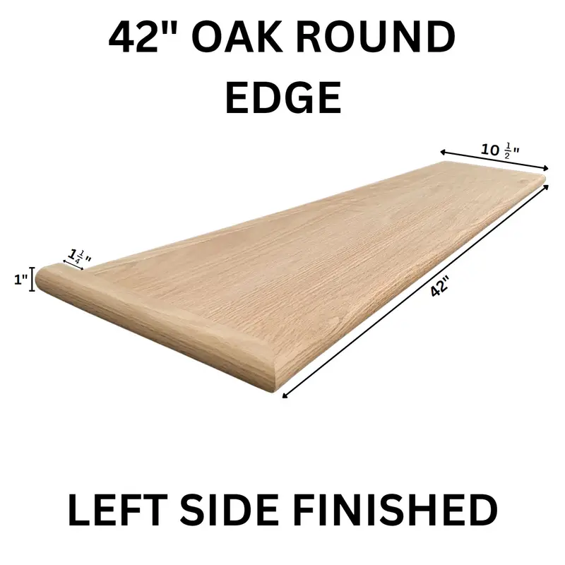 Fusion - Wood Stair Tread Red Oak Round Edge Left Edge Finished 10-1/2" x 42"