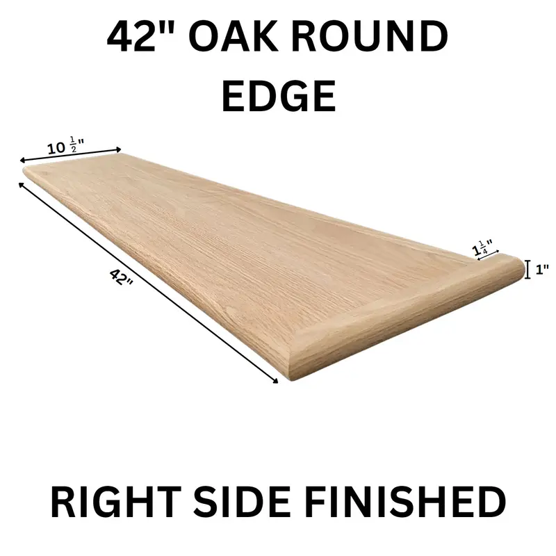 Fusion - Wood Stair Tread Red Oak Round Edge Right Edge Finished 10-1/2" x 42"