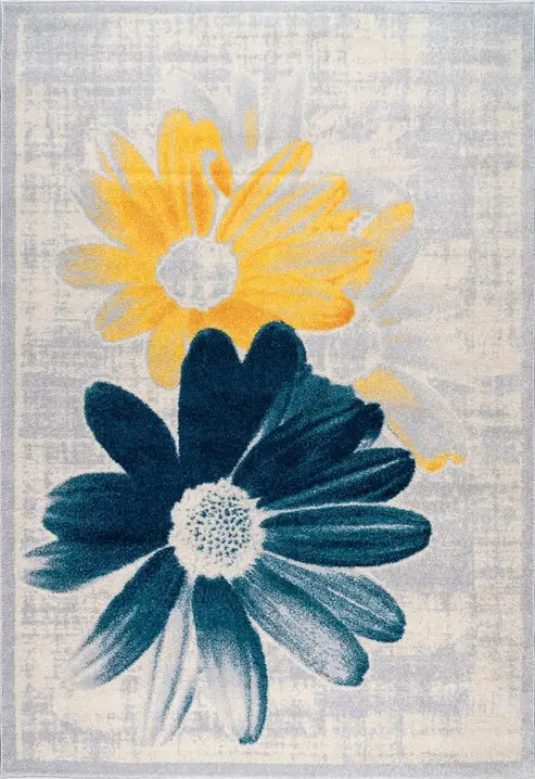 Teal Yellow Flower Area Rug – 2' x 3'3"