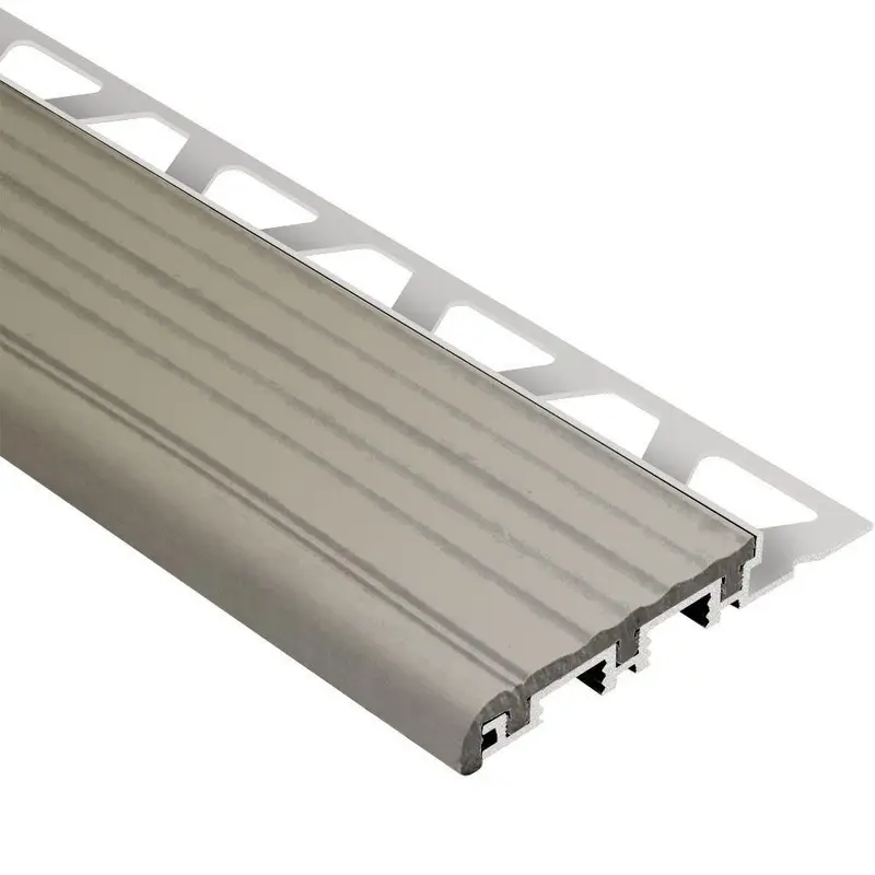 Schluter - TREP-B Stair-Nosing Profile - Aluminum with Grey Tread 2-1/8" x 3/8" (10 mm) x 8' 2-1/2"