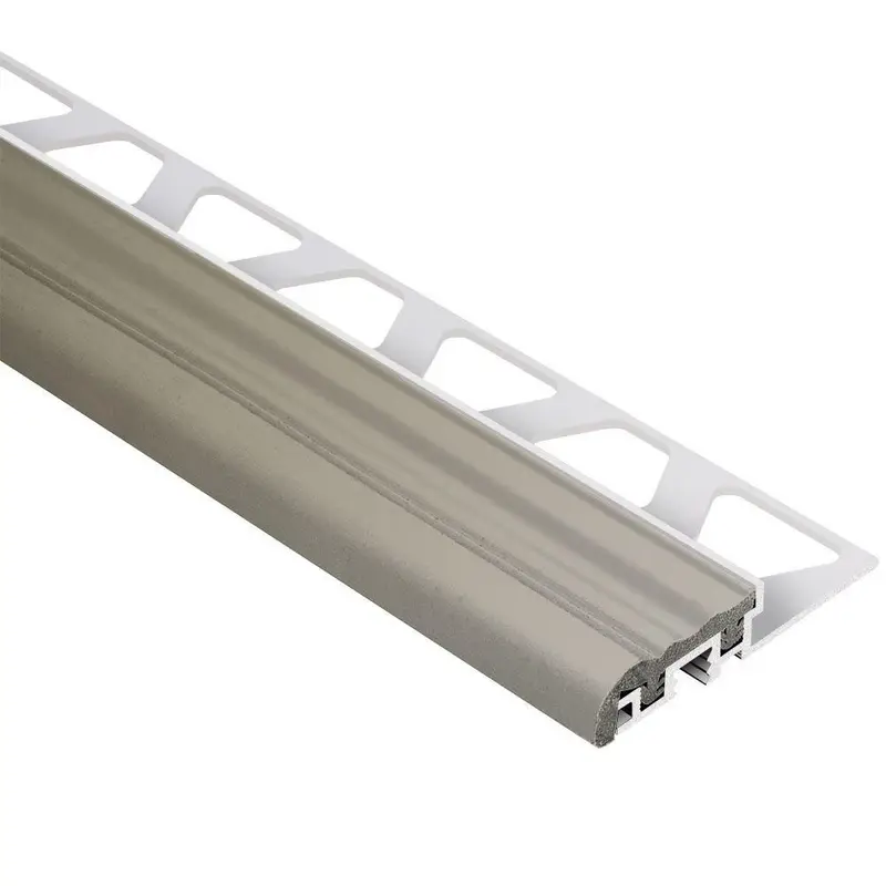 Schluter - TREP-S Stair-Nosing Profile with Grey Insert - Aluminum and PVC Plastic 1-1/32" x 4' 11" x 3/8" (10 mm)