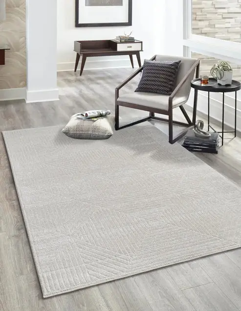 Ivory Cream Textured Geometric Living Room Bedroom Area Rug – 1'10" X 2'11"