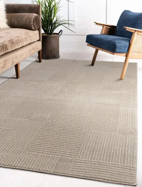 Beige Textured Living Room Bedroom Area Rug – 7'10" X 10'5"