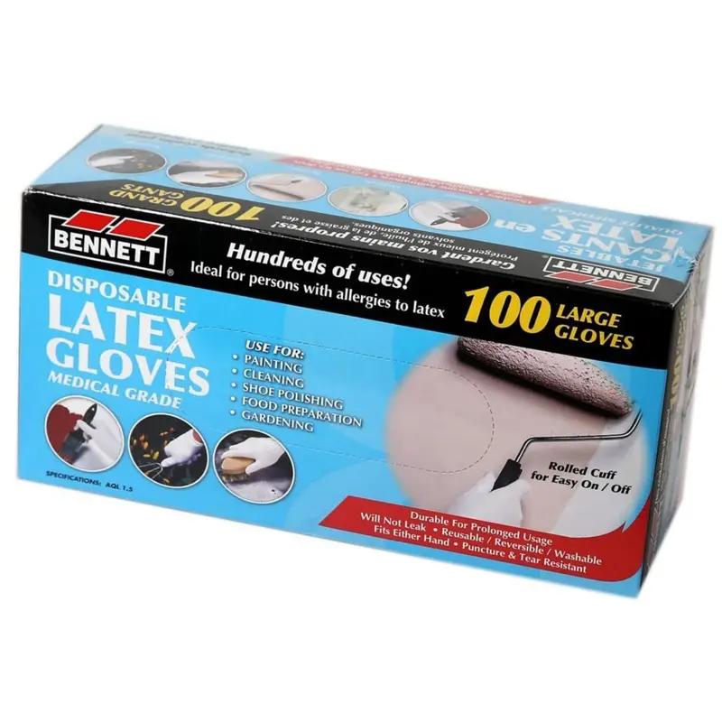 Bennett Disposable Latex Gloves Large (Pack of 100)
