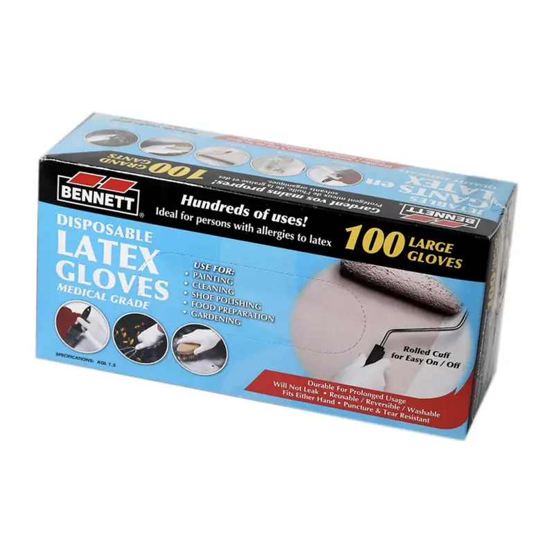 Bennett Disposable Latex Gloves Medium (Pack of 100)