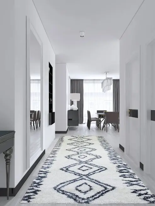Casablanca Shaggy White Dark Blue Area Rug – 3'11" x 5'7"