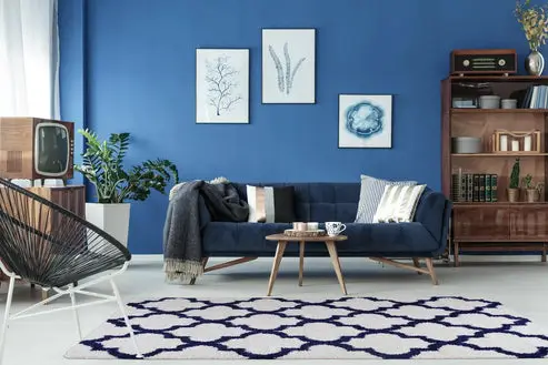 Ladole Rugs Grant Shaggy FES Made in Europe Beautiful Abstract Polypropylene Small Mat Doormat Rug in Dark Blue White – 1'10" x 2'11"