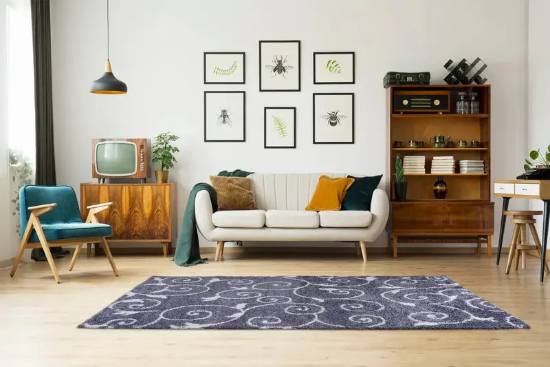 Ladole Rugs Shaggy Rabat Abstract Pattern Sustainable Spirals Style Indoor Small Mat Doormat Rug in Dark Grey White – 1'10" x 2'11"